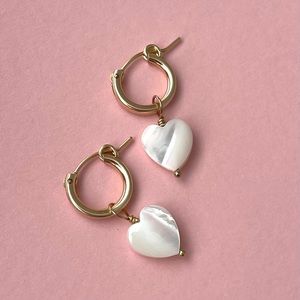 Women's Mother Of Pearl Hoop Earrings 14K Gold Fill / Wedding Bridesmaid Jewelry